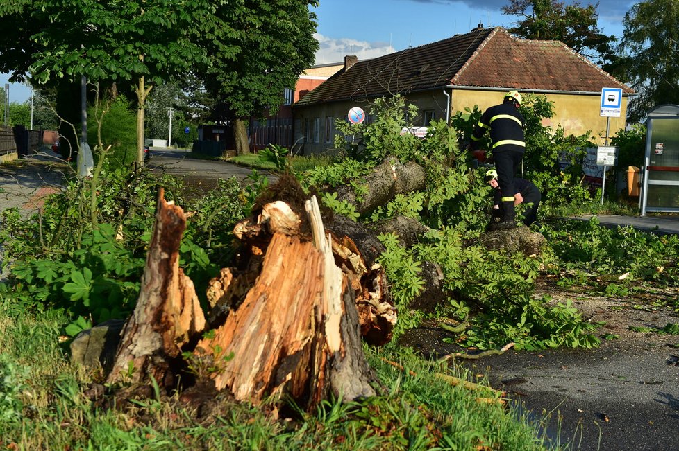 Břeclaví se prohnala bouřka, lámala stromy (13. 6. 2022).