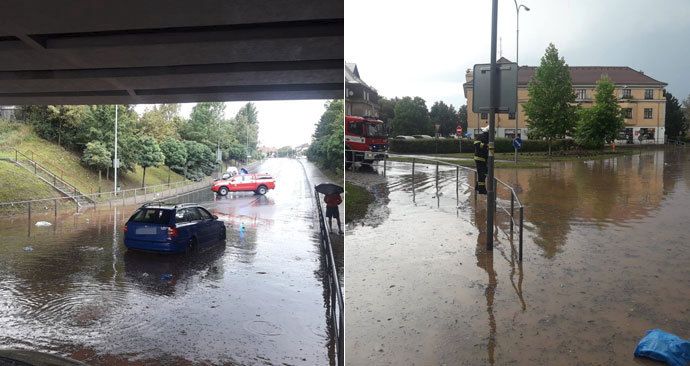 Středočeští hasiči po bouřce odčerpávali sklepy, odklízeli stromy a zasahovali i u &#34;jezer&#34; vzniklých na komunikacích. (1.9.2019)