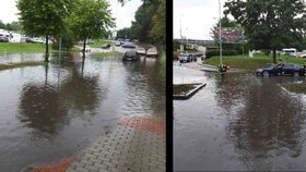 Na ulici Bohunická v Brně se po bouřce vytvořila asi 40 cm hluboká laguna.