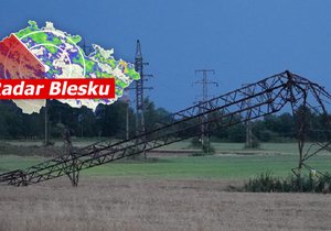 Bouřka poblíž poblíž Velkých Popovic poničila dráty elektrického napětí, dokonce spadly i sloupy. (5. srpna 2022)