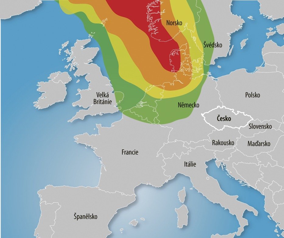 Bouřkové pásmo se zformovalo nad Atlantikem a postupovalo přes Velkou Británii, země Beneluxu a Německo...