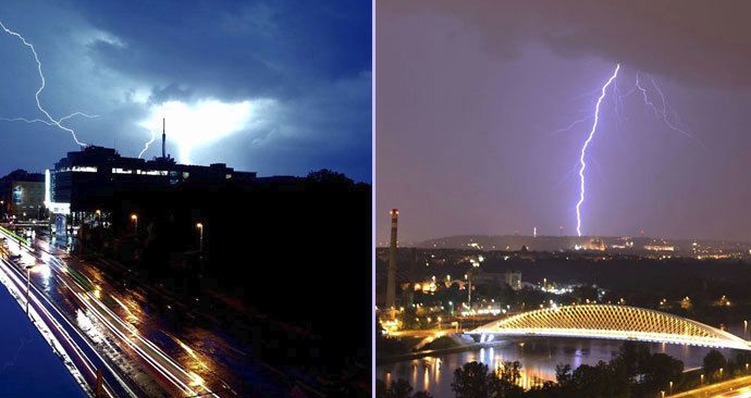 Blesky špikovaly oblohu nad Prahou.