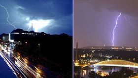 Blesky špikovaly oblohu nad Prahou.
