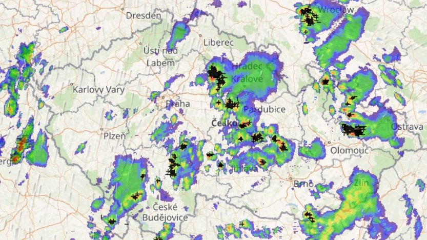 Bouřky v Česku (12. 5. 2018, 17 hodin)