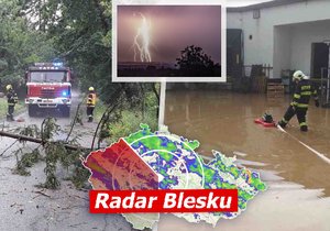 Silné bouřky bičují Česko. Obří kroupy, vichr a vesnice pod vodou