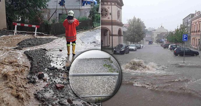 Bouřky a kroupy udeřily v Česku, voda se valila ulicemi na Vysočině. Sledujte radar