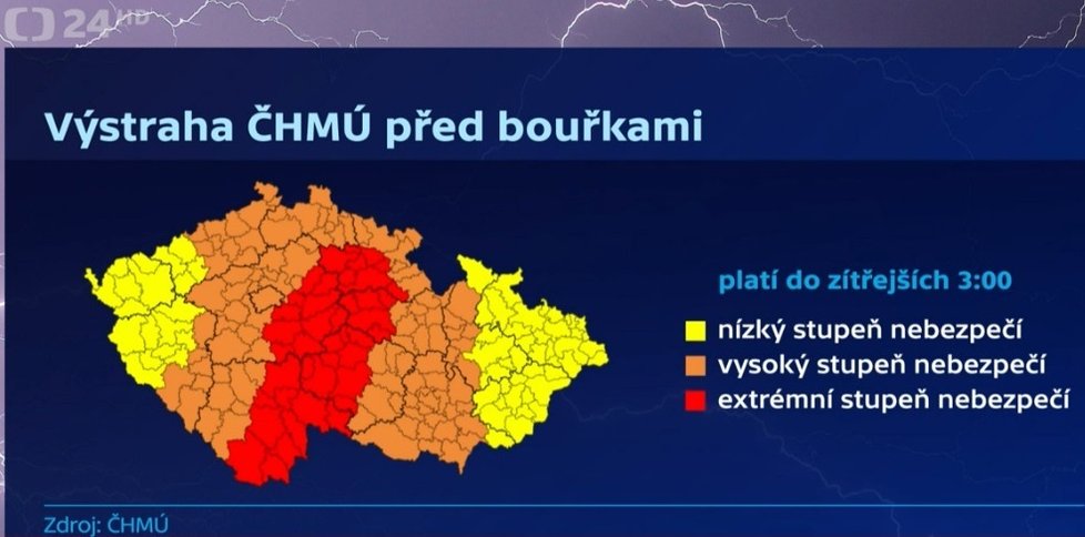 Bouřky v Česku: Východním Čechám hrozí extrémní bouřky, varoval ČHMÚ (29.6.2022)