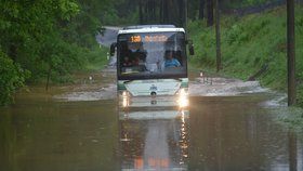 Karlovarský kraj zasáhly silné bouřky. Přívalový déšť místy zatopil sklepy, ale i silnice nižších tříd na Chebsku (24. květen 2018)