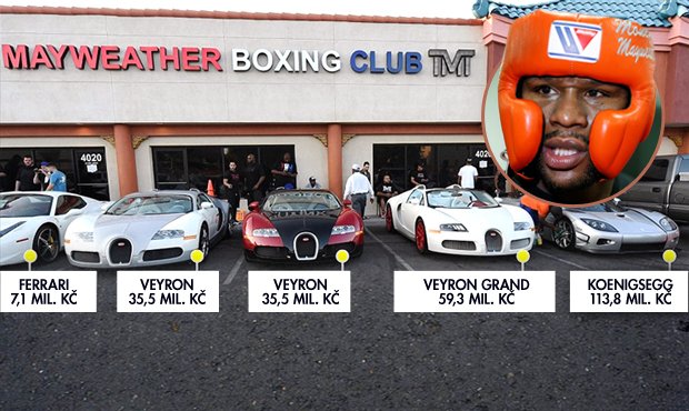 Floyd Mayweather se pochlubil luxusní částí svého vozového parku. Na trénink přivezl pět auta za 251,2 milionu korun.