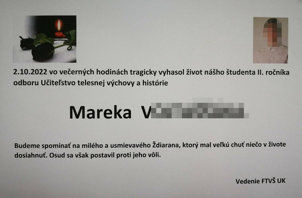 Při tragické nehodě v Bratislavě zemřel student Marek V.