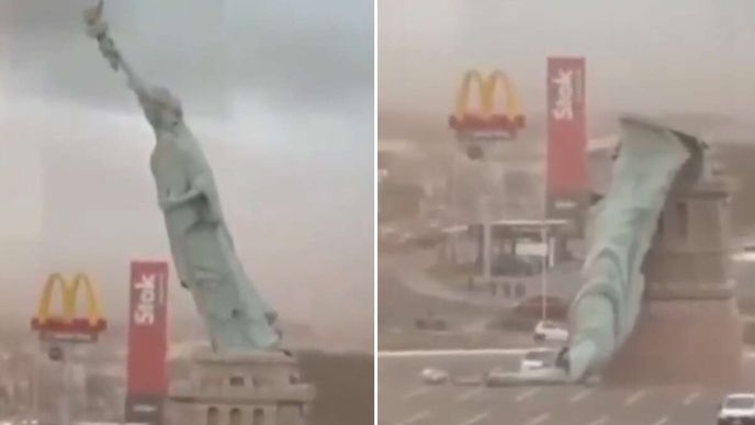 Silný vítr v Brazílii sundal z podstavce repliku sochy Svobody Silný vítr v Brazílii sundal z podstavce repliku sochy Svobody