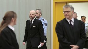 Breivik u příchodu k soudu opět hajloval.