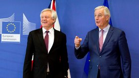 Hlavní vyjednávač EU o brexitu Michel Barnier (vpravo) a britský ministr zahraničí David Davis na jednání v sídle EU v Bruselu