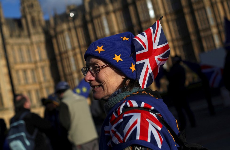Odpůrci brexitu protestovali před budovou parlamentu v Londýně.
