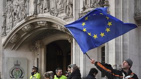 Před budovou Nejvyššího soudu protestovali příznivci i odpůrci brexitu.