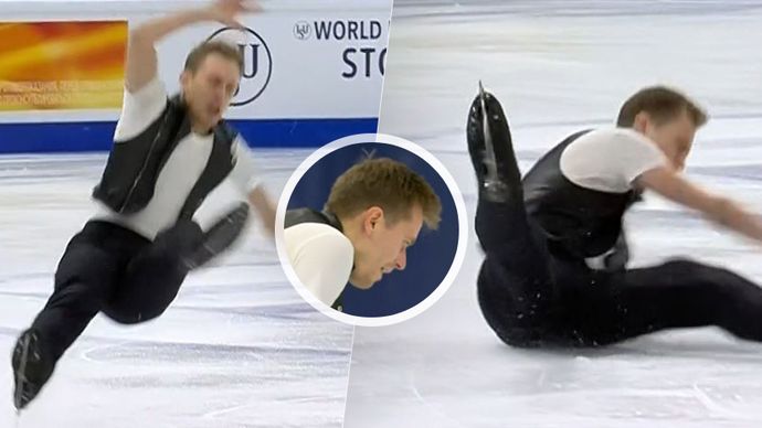 Michal Březina v sobotu při volné místě nezvládl čtverného salchowa a pořádně si natloukl kyčel