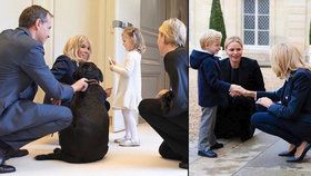 Monacká kněžna Charlene i s tříletými dvojčaty navštívila Elysejský palác. Hostila je Brigitte Macronová. Zastavil se i prezident Macron se svým psem Nemem.