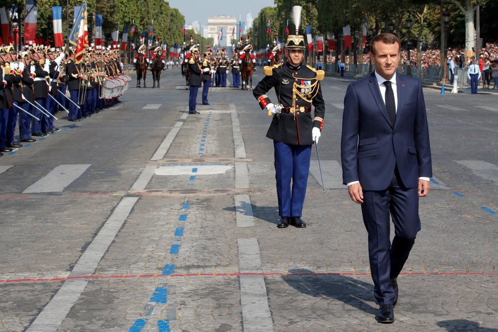 Francouzský prezident Emmanuel Macron na Dni Bastily v Paříži.