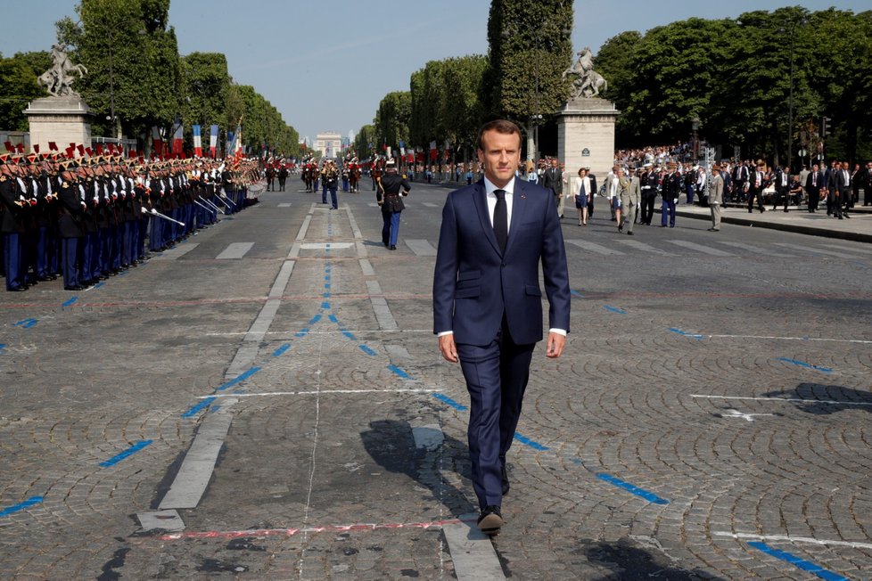 Francouzský prezident Emmanuel Macron na Dni Bastily v Paříži.