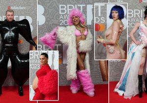 Bizarní modely na předávání hudebních cen Brit Awards 2023.