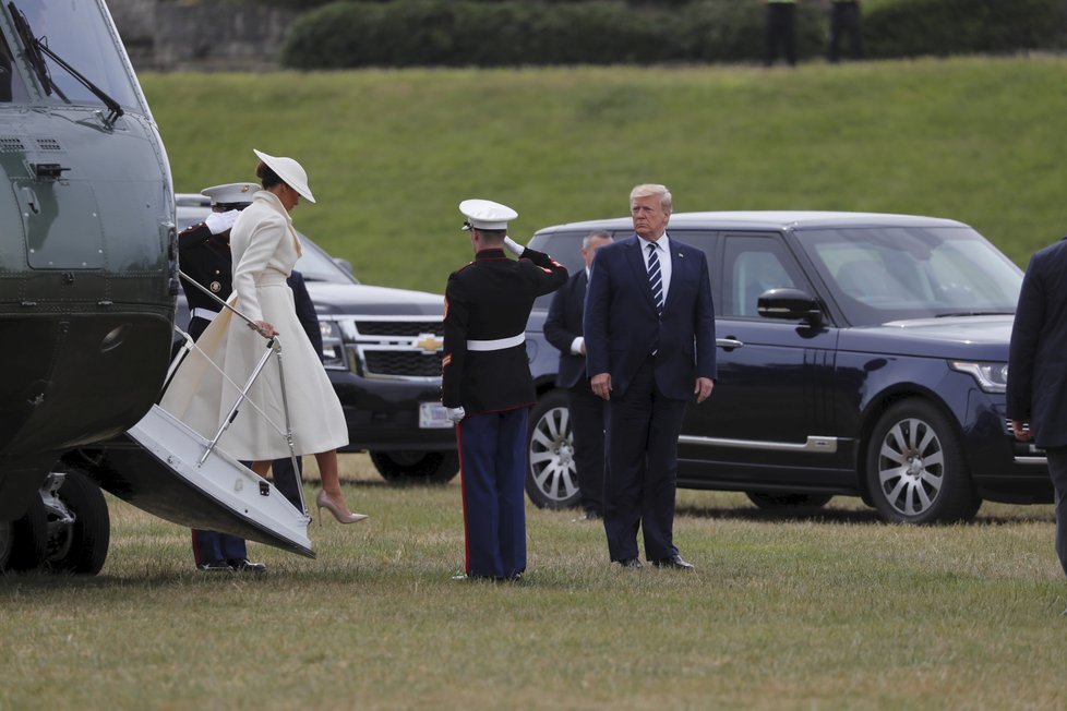 prezident USA Donald Trump a první dáma dorazili na oslavy 75. výročí Dne D, (5.06.2019).