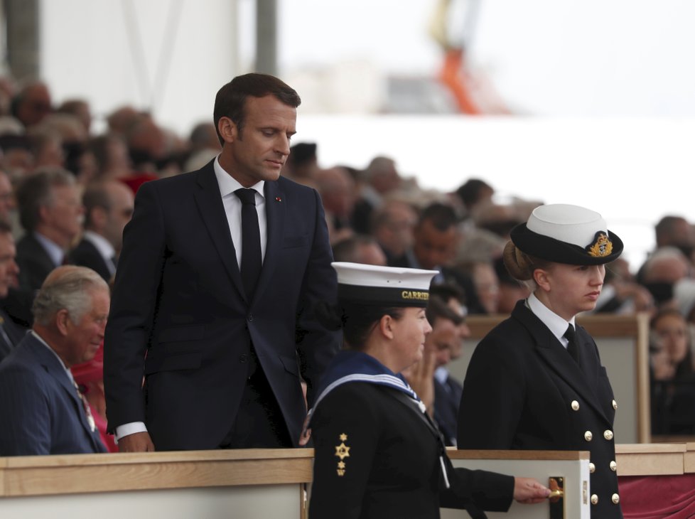 Prezident Macron na oslavách 75. výročí Dne D, (5.06.5019).