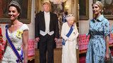 Trump na banket královny přišel v žaketu, Ivanka v nebeské modři a Kate v bílé