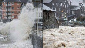 Velkou Británii bičují vydatné deště. Rozbouřené moře způsobuje lokální záplavy.