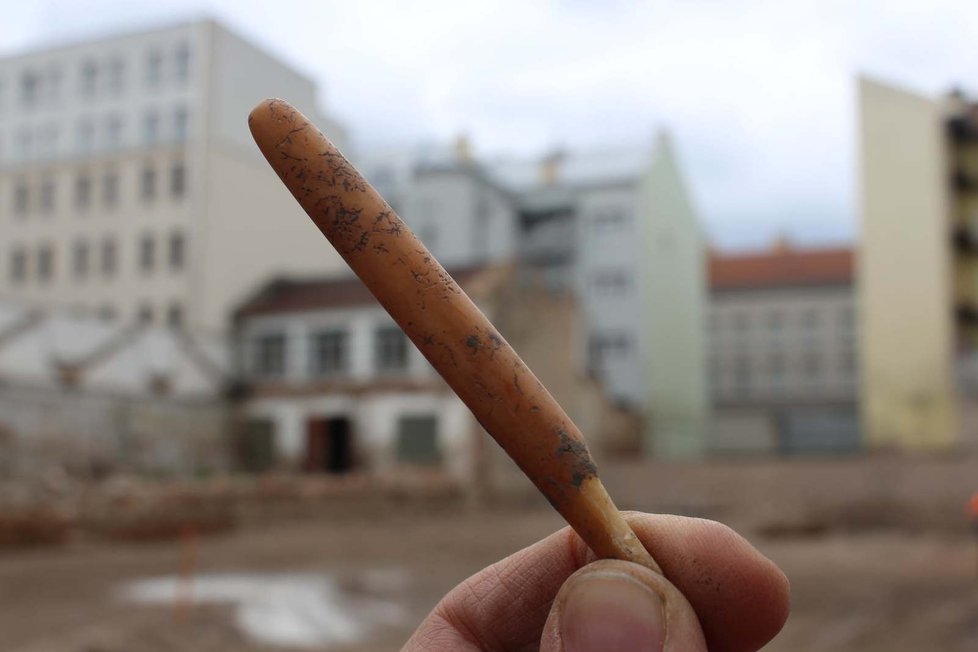 Kostěný nástroj z Bratislavské ulice, který podle archeologů sloužil coby rydlo při zdobení keramiky.