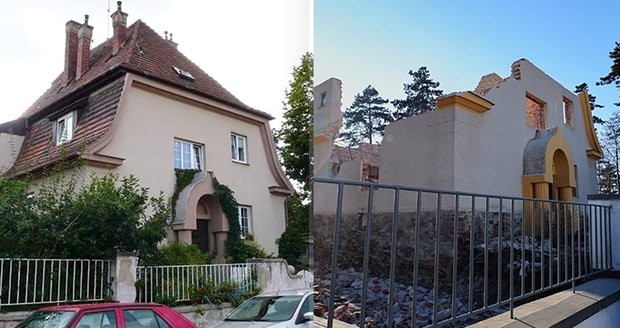 Ještě v loňském roce kulturní památka, rodinný postsecesní dům z roku 1913 ve vilové čtvrti v Tichého ulici v Brně. Nyní z něj zbyly trosky.