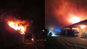 V Brně už hodiny hoří hala s matracemi: Jeden z hasičů se zranil