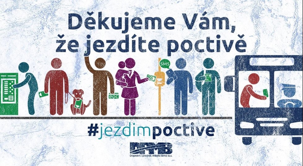 Brněnský dopravní podnik spouští kampaň #jezdimpoctive. Má přimět 70 000 černých pasažérů, aby řádně platili za jízdenky MHD.