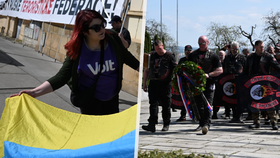 Skupina Kaputin protestovala v Brně proti příjezdu příznivců Nočních vlků. (4. 5. 2024)