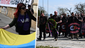 Skupina Kaputin protestovala v Brně proti příjezdu příznivců Nočních vlků. (4. 5. 2024)