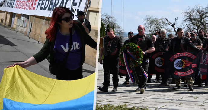 Skupina Kaputin protestovala v Brně proti příjezdu příznivců Nočních vlků. (4. 5. 2024)
