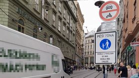 Brněnská pěší zóna s páteřní Masarykovou ulicí je autostrádou, kterou projede za den bezmála tisícovka aut.