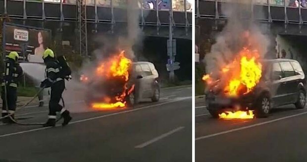 Horor zažil řidič v Brně, když mu za jízdy začalo hořet auto. Stačil vyběhnout včas.