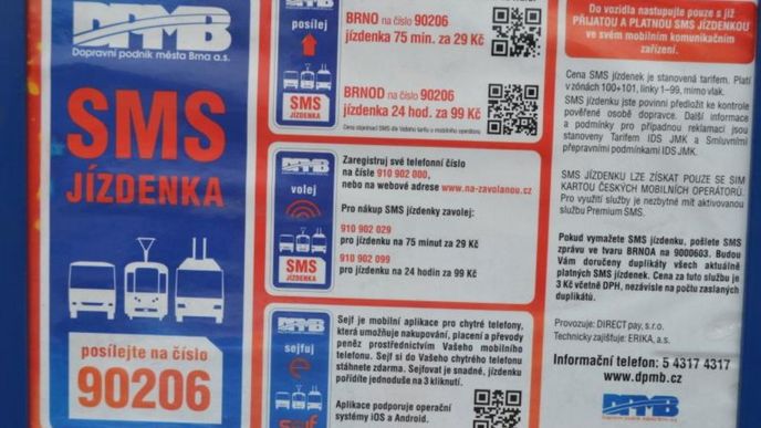 Brno, SMS jízdenka