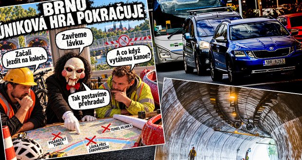 Lidová tvořivost si s pomocí AI na sociálních sítích s dopravním chaosem v Brně náležitě pohrála. Boduje třeba postava ikonického záporáka z hororové série Saw.