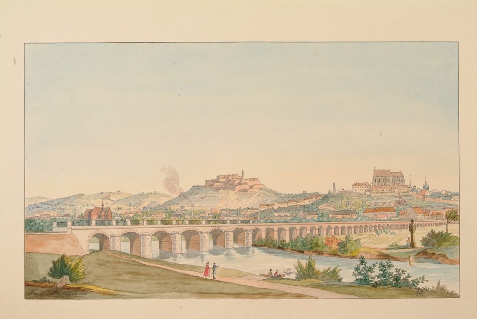 Zděný jednokolejný Vídeňský viadukt v Brně byl v roce 1838 dlouhý 637 metrů a měl 72 oblouků.