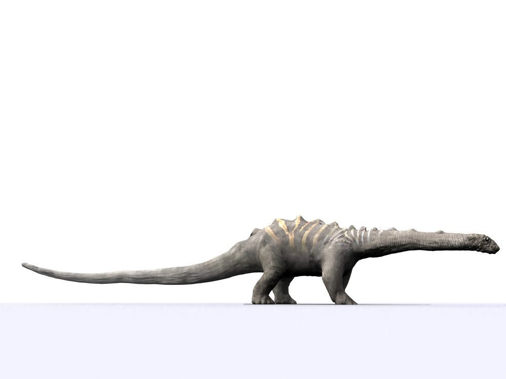 Takto je to asi správněji než na předešlém obrázku. Apatosaurus si vykračuje s dopředu nataženým krkem.