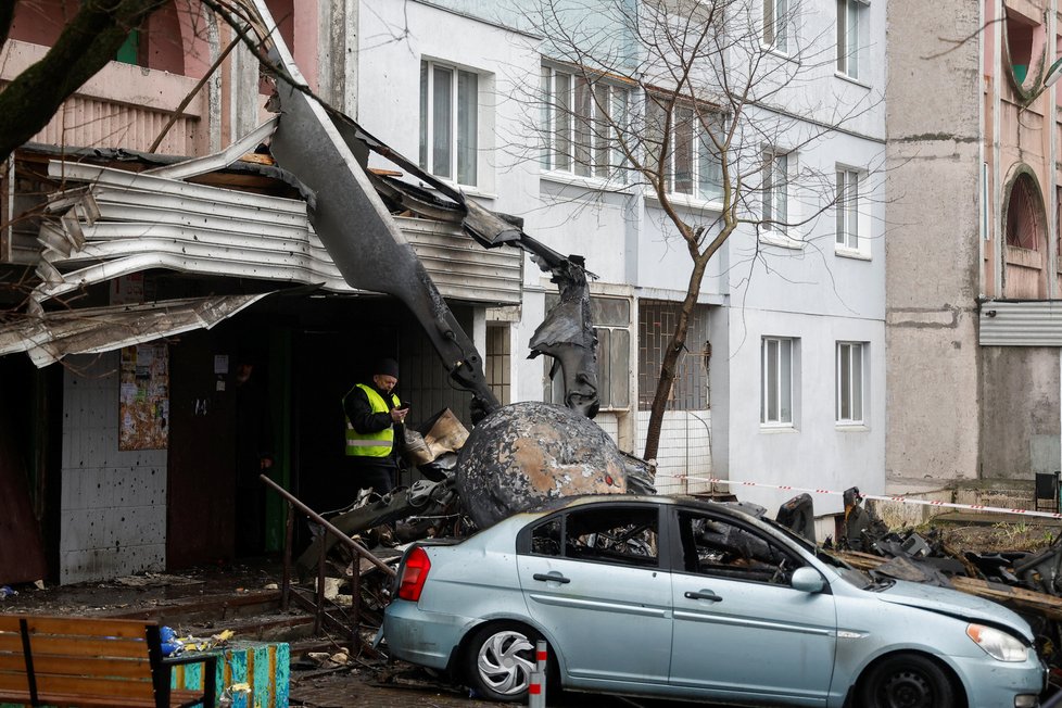 Brovary po pádu vrtulníku (18.1.2023)