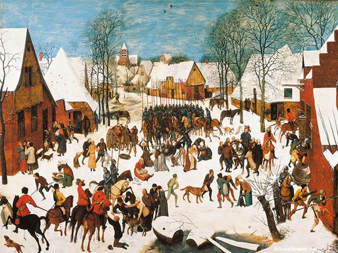 Je na plátně spousta lidí, ale jinak je všechno normální? Díváte se na obraz od Bruegela.