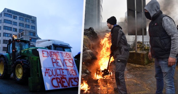 Farmáři protestují v Bruselu. Před schůzkou ministrů zemědělství zablokovali ulice traktory