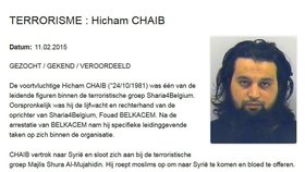Terorista belgického původu Hicham Chaib v pátračce belgické policie