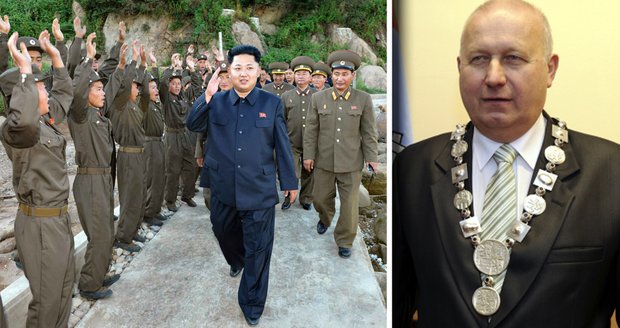 Komunistický hejtman Bubeníček (vpravo) přijal v Ústí velvyslance ze země diktátora Kim Čong-una