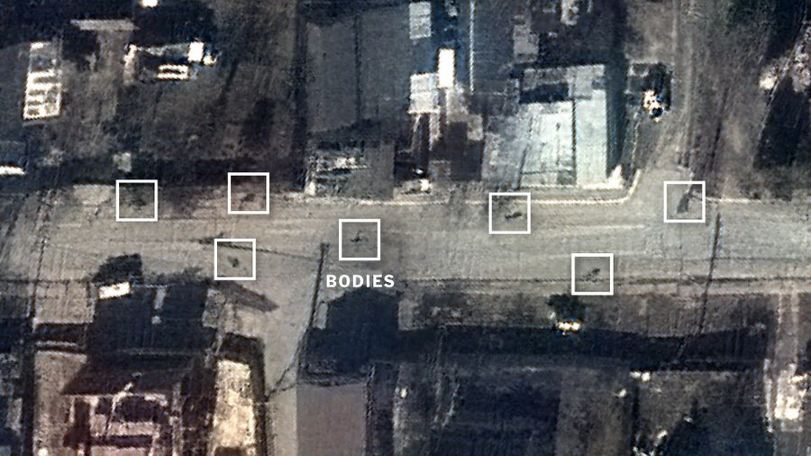 Satelitní snímky z Buči z 11. března dokazují vinu ruských vojáků, těla ležela na ulicích několik týdnů