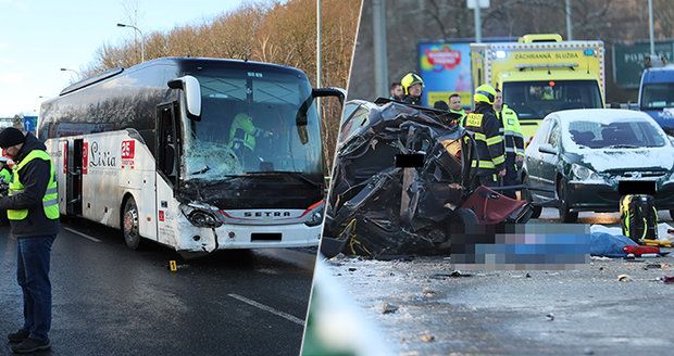 Jedna mrtvá a tři zranění v Praze 5! Nehoda auta a autobusu komplikovala provoz