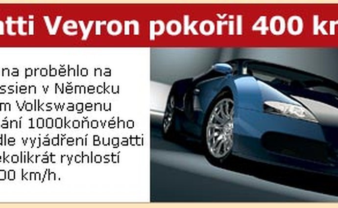 Bugatti Veyron pokořil 400 km/h