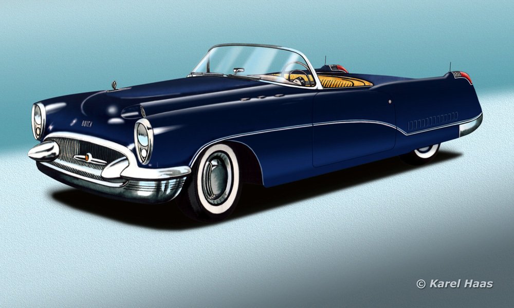 Dvoumístný koncept Buick Wildcat navržený Harleyem Earlem měl sklolaminátovou karoserii.